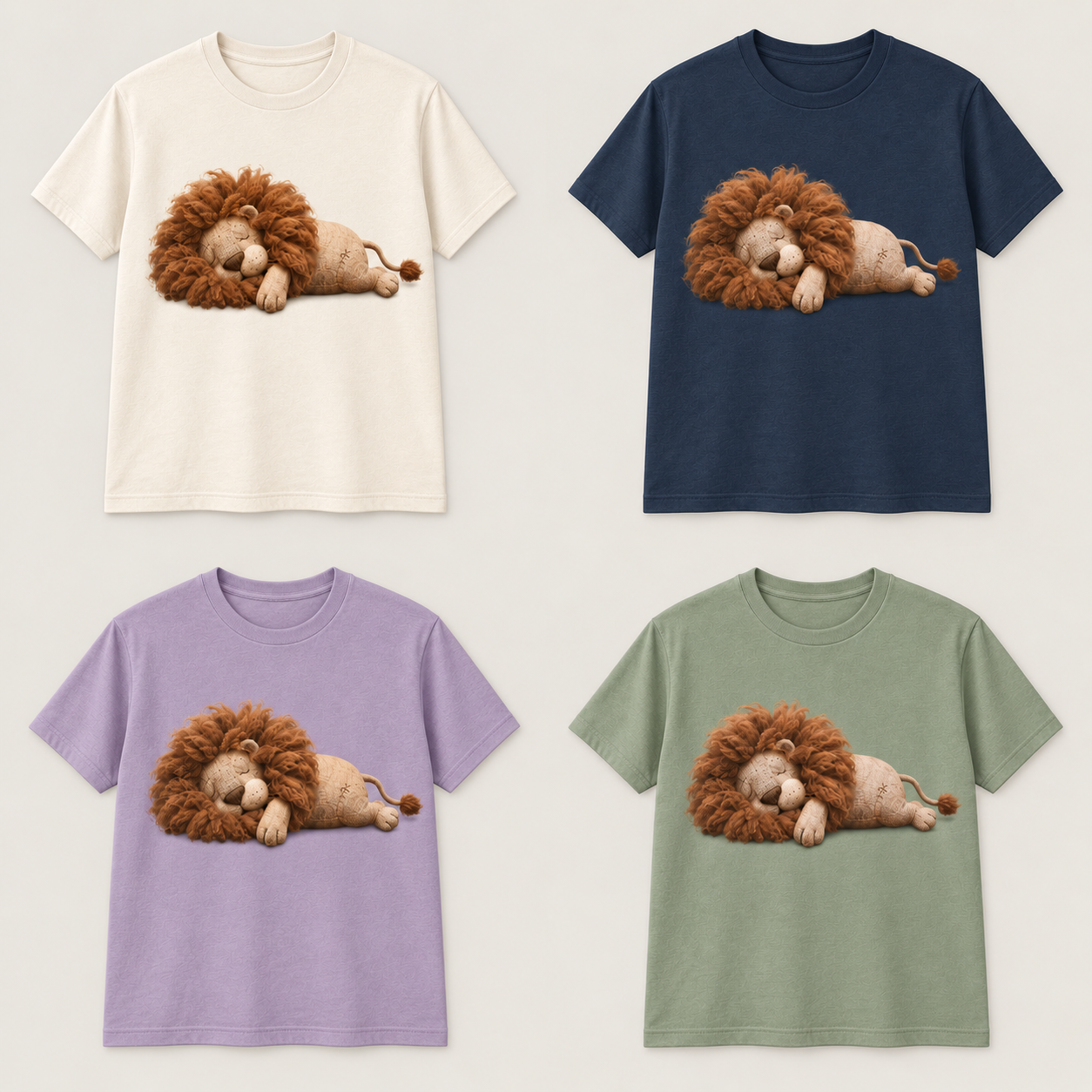 Full ivory T-shirt with a large sleeping lion design