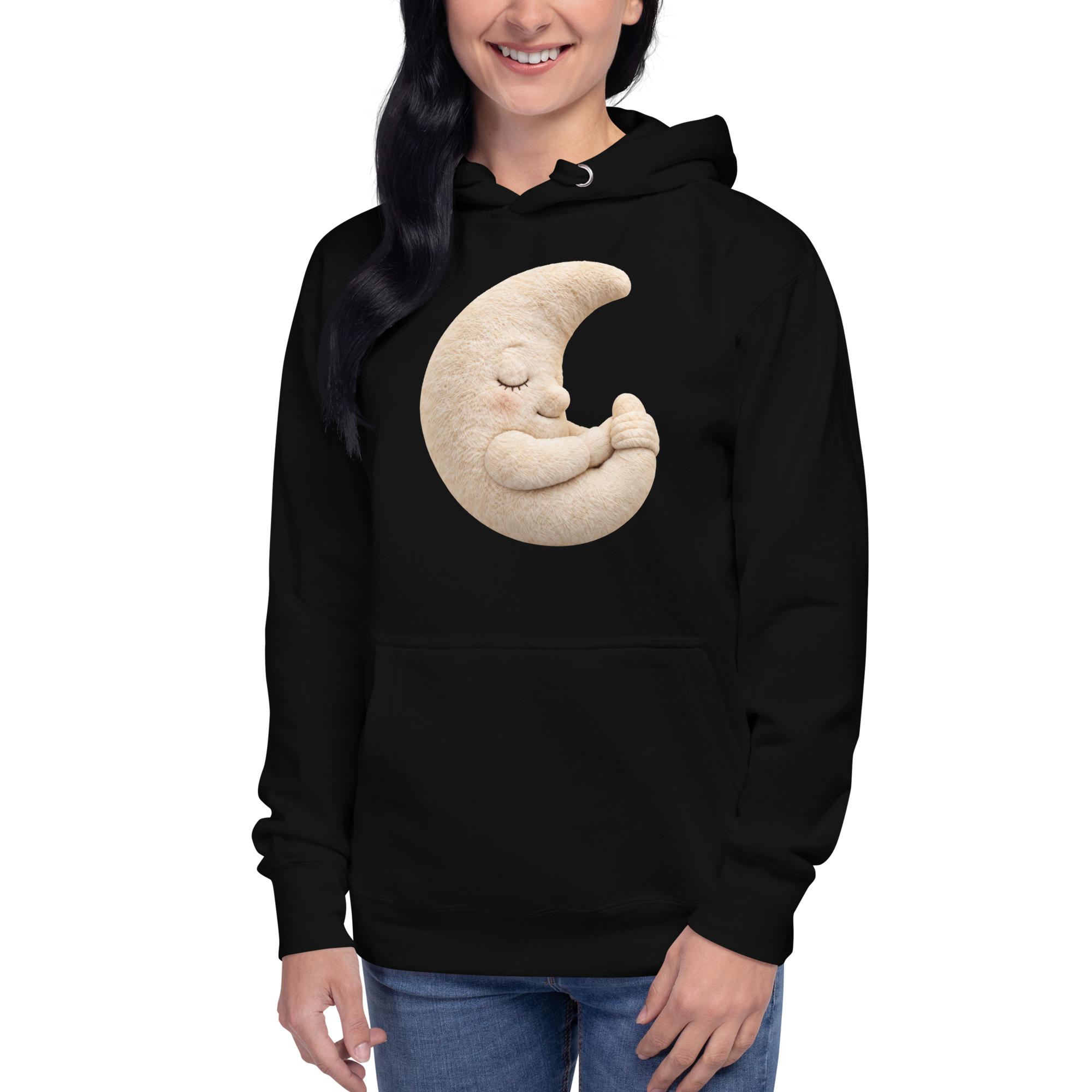Moon Hug on the Moon Hug hoodie